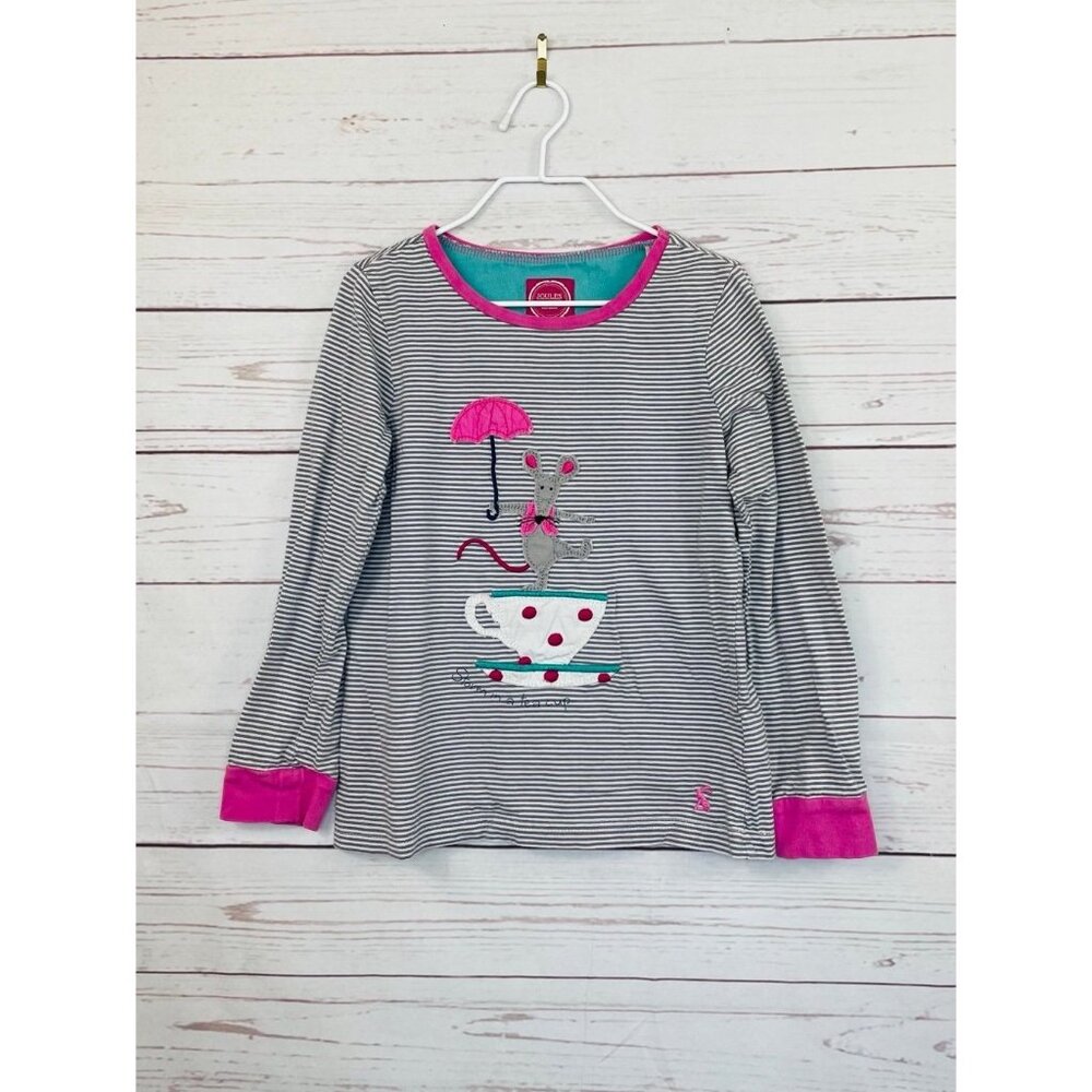 Joules Appliqué Shirt Mouse And Teacup Striped Size 6 Years